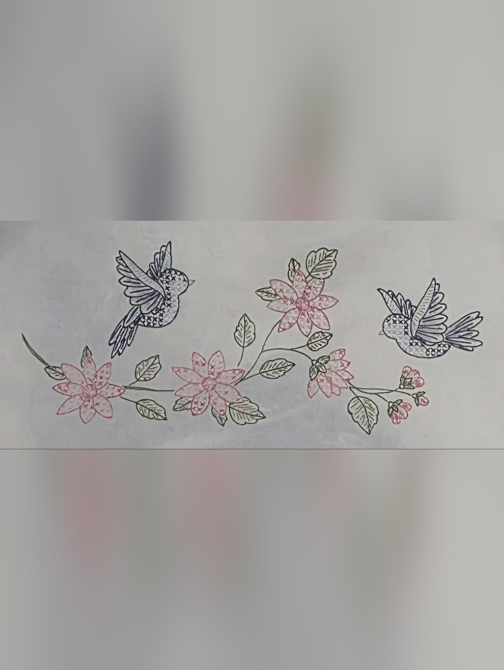 Floral Birds Pillowcases Stamped For Embroidery & Cross Stitch With Floss - Picture 3 of 4